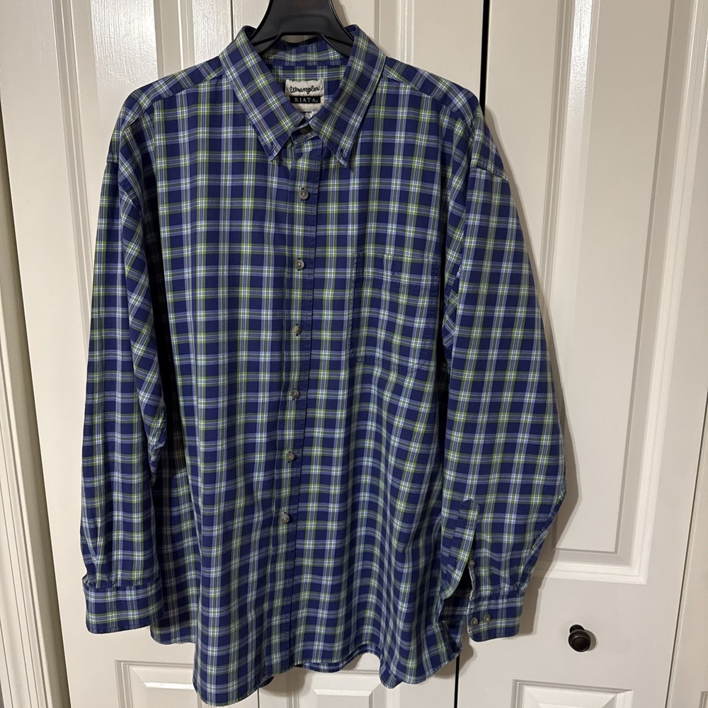 Men's Wrangler Rita Long Sleeve Button Down Blue Checked Shirt XXL